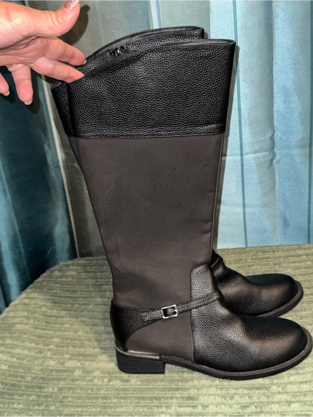 Draper James Black Tall Riding Boots with Textured Trim